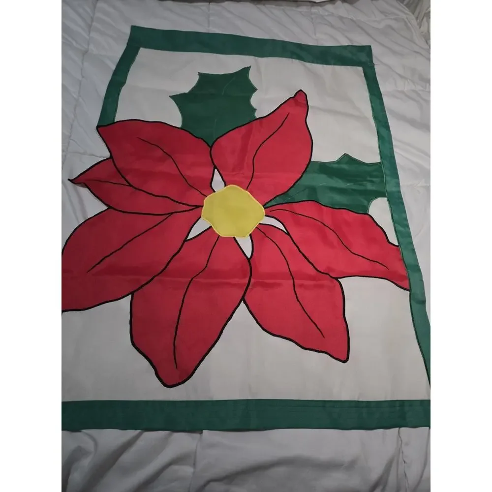 Poinsettia Embroidered Christmas Garden 40×28 Flag Holiday Decor Festive Vtg